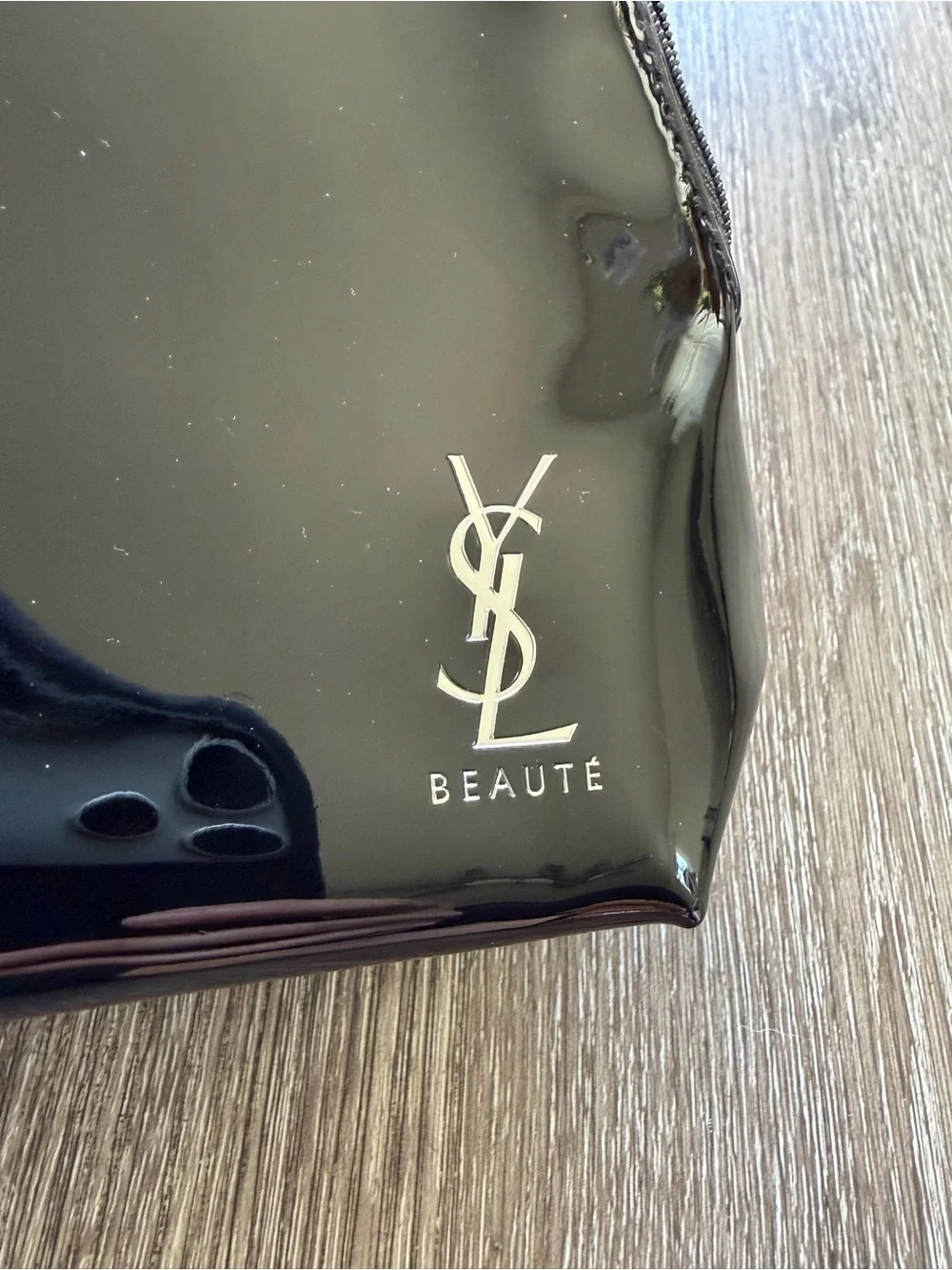 Yves Saint Laurent Black Patent Cosmetic Case with YSL Logo